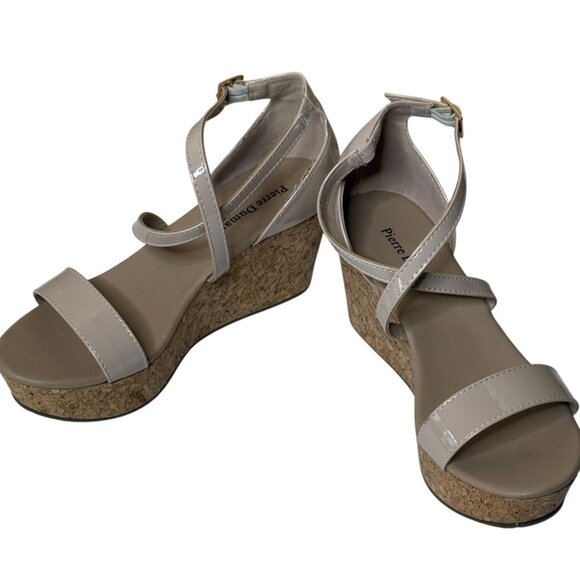 Pierre Dumas Nude Patent Cork Wedge Sandals Size 9 - Picture 8 of 11